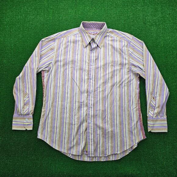 Robert Graham Shirt Mens‎ XL Purple Striped Long Sleeve Button Up Preppy Casual - Picture 1 of 9